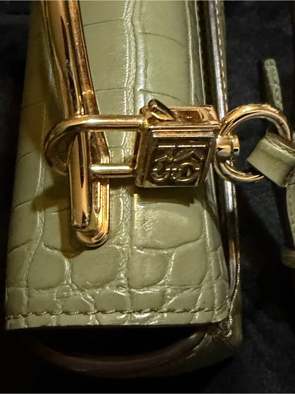 Michael Kors Olive Green Croc-Embossed Mini Crossbody with Gold Hardware
